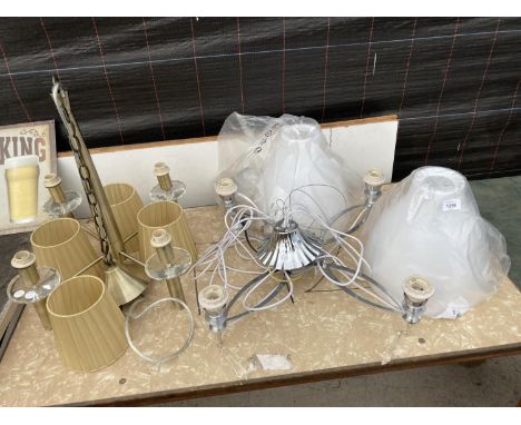 FOUR VARIOUS LIGHT FITTINGS AND SHADES 