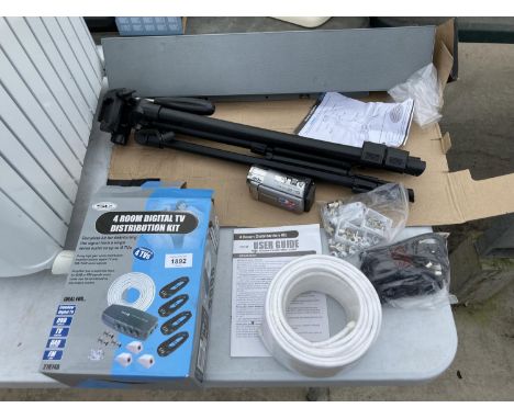 A SAMSUNG PSN4230 SPEAKER , PANASONIC CAMERA AND AN ALBOT TRIPOD 