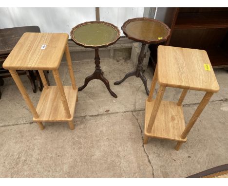 TWO MODERN TRIPOD WINE TABLES AND A PAIR OF SMALL TIER OCCASIONAL TABLES 