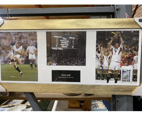 A FRAMED RUGBY PRINT OF ENGLAND WINNING THE RUGBY WORLD CUP 2003 