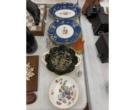 A QUANTITY OF FENTON PALLADIN CHINA PLATES, A COALPORT DISH, CARLTONWARE SUGAR SHAKER, ETC 
