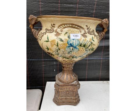 A LARGE DECORATIVE CERAMIC PLANTER WITH PEDASTAL BASE 
