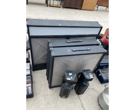 A PAIR OF SOUND CAB DISCO LIGHTS AND THREE LIGHT BOXES 