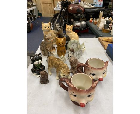 A COLLECTION OF CERAMIC CATS TO INCLUDE A CLOCK 