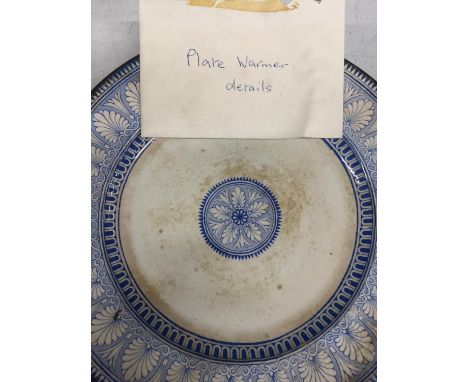 A PEWTER AND CERAMIC PLATE WARMER 