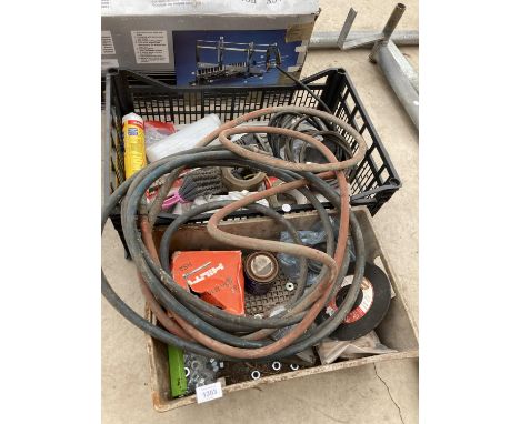 AN ASSORTMENT OF TOOLS AND HARDWARE TO INCLUDE COMPRESSOR PIPES, NAILS AND NUTS ETC 