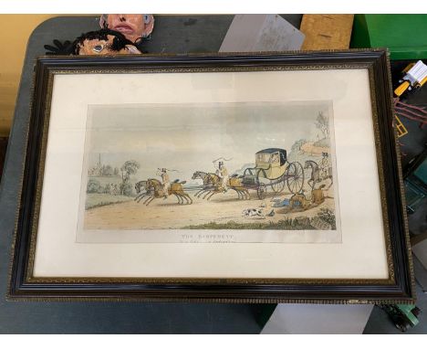 A FRAMED AND MOUNTED VINTAGE PRINT OF A TRIP TO GRETNA GREEN ETCHED BY G. MAILE W:60CM 
