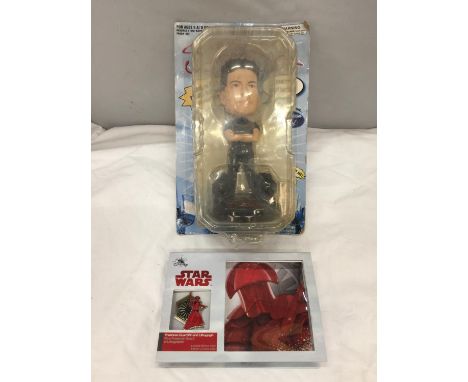 A BOXED STAR WARS PRAETORIAN GUARD PIN AND LITHOGRAPH AND A NODDING HEAD SIMON COWELL 