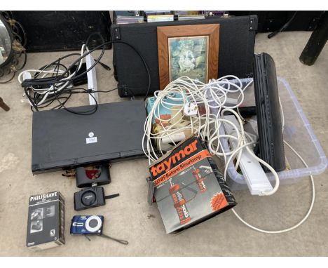 VARIOUS ITEMS TO INCLUDE A TAYMAR BLOW LAMP, CAMERAS, EXTENSION CABLES ETC 