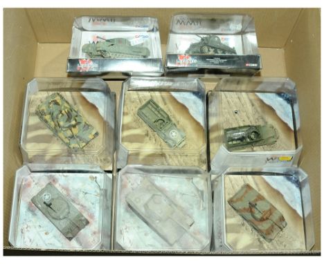 Corgi a boxed WWII a boxed group to include CC51014 M4 Sherman Tank, CC60406 M3A1 Half-Track, CC60107 Churchill Mk III, CC510