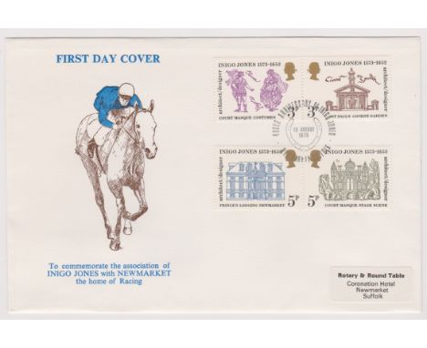 Great Britain 1973 (15 Aug) Inigo Jones official Newmarket Rotary and Round Table FDC with H/S to commemorate the association