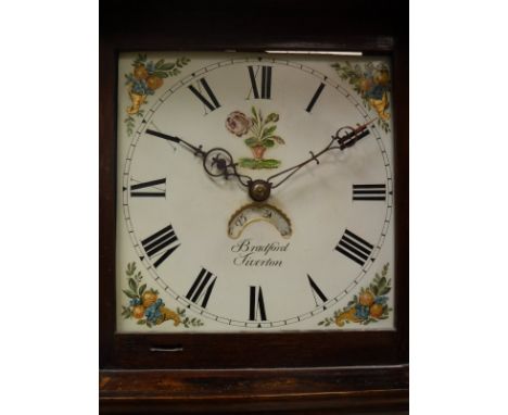 A 19th Century oak cased long case clock, the thirty hour movement with square enamel dial by Bradford of Tiverton