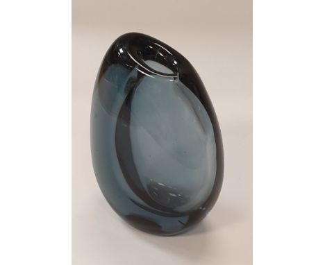 VICKE LINDSTRAND (1904-1983) for Kosta ~Boda - a "Dark Magic" vase of thick-cased assymetrical ovoid form, in smoky blue colo