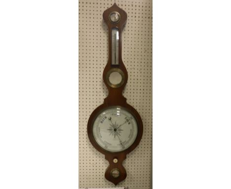 A 19th Century mahogany framed banjo barometer with alcohol thermometer 