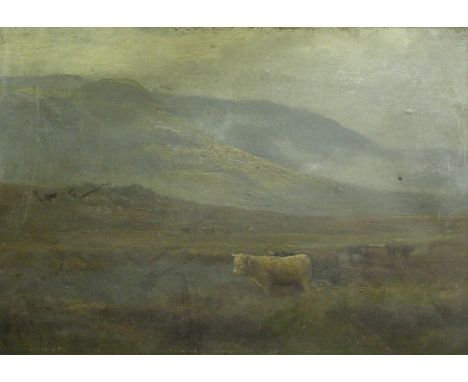 H HADFIELD CUBLEY "Highland Cattle at Riverside", oil on panel, signed and dated 1898 lower left, unframed
