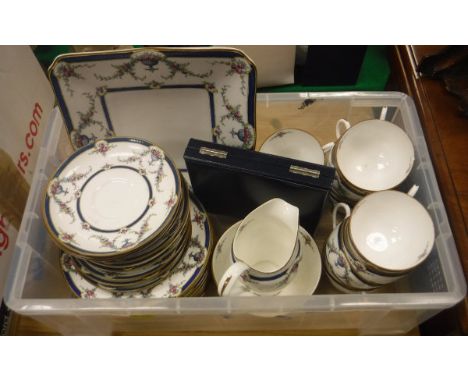 A Royal Worcester "Rosemary" patterned tea set, ten place settings including cups, saucers, side plates, sandwich plates, cre