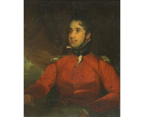 19TH CENTURY ENGLSH SCHOOL "Officer in red coat", oil on board, unsigned CONDITION REPORTS The painting has numerous surface 