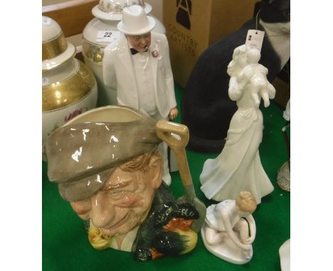 A Royal Doulton figure "Sir Winston Churchill" HN3057, another "First Smile", limited edition 5455/7500, "Ballet Shoes" HN343