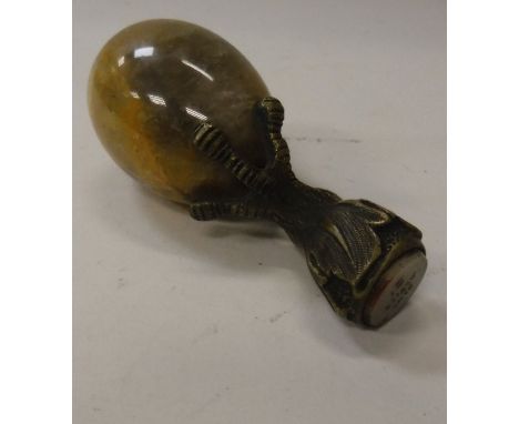 A Victorian seal of eagle claw form holding a bluejohn egg inscribed  CONDITION REPORTS Light surface scratches, accretions a