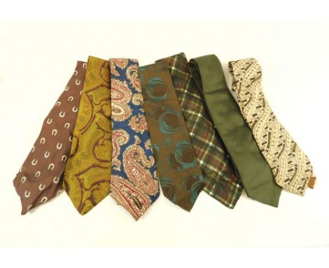SILK TIES. Seven various vintage silk ties by Fortnum &amp; Mason, Harrods, Budd, John Cavanagh &amp; Fioro.
