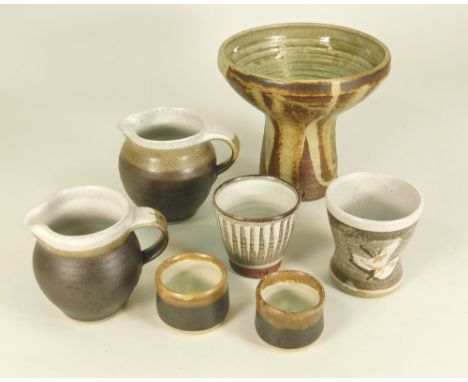 MARIANNE DE TREY. Seven  pieces of Marianne de Trey, Shinners Bridge pottery including repeat ware &amp; a conical shaped vas
