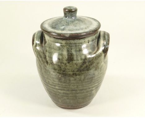 WENFORD BRIDGE. A Wenford Bridge twin-handled, lidded store jar. Possibly by Michael Cardew. Pottery mark only . Height 19cm.