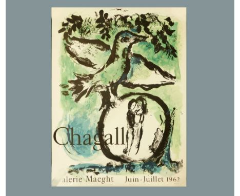 MARC CHAGALL. A coloured lithograph after Marc Chagall, 'Galerie Maeght Juin-Juillet 1963.' Further printed 'Mourlot' lower r