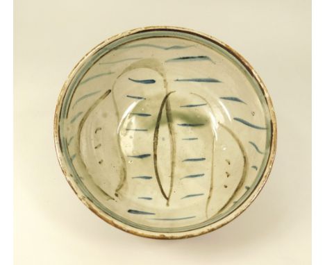 MICHAEL CARDEW. A Wenford Bridge brush decorated footed bowl. Personal &amp; Pottery marks. Diameter 25cm Height 11cm. Chip i