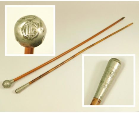 CORNISH STICKS.Two swagger sticks: A Cornwall Light Infantry with coronet over & a Cornwall, One & All crown over bezants, st