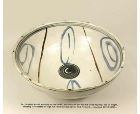 MICHAEL CARDEW. A Wenford Bridge brush decorated footed bowl. Personal &amp; Pottery marks. Diameter 24.5cm Height 11cm. Firi