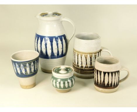 MARIANNE DE TREY.Five pieces of Marianne de Trey, Shinners Bridge repeat ware including a large coffee pot. Height 21cm. All 