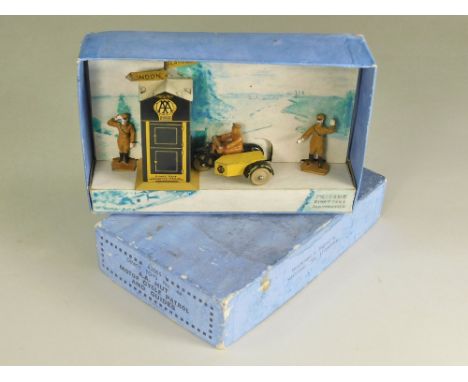 DINKY TOYS. Four piece, boxed AA set with painted background. Model 44. Some chips, G/VG. Box sound but with some wear &amp; 