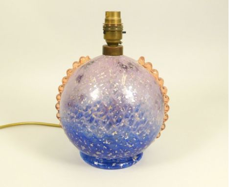 MURANO. A Murano glass lamp base with silvered inclusions &amp; applied decoration. Height including lamp holder 25cm.