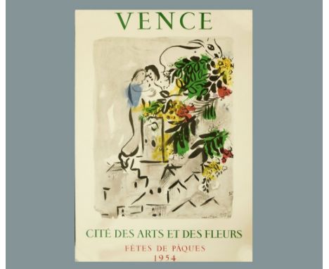 MARC CHAGALL.A coloured lithograph after Marc Chagall, 'Vence Cité Des Arts et Des Fleurs Fetes de Paques 1954.' 71 x 50cm, u