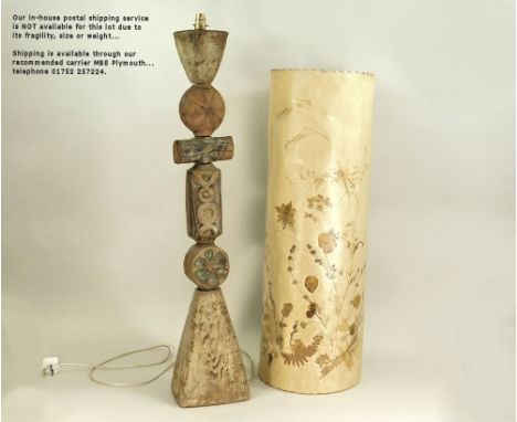 BERNARD ROOKE. A six piece floor lamp by Bernard Rooke with original handmade shade. Lamp base 100mm without shade. Unmarked 