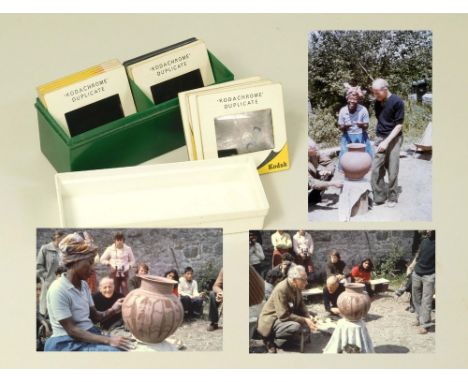 COLOUR SLIDES: LADI KWALI AT WENFORD.14 colour slides of Ladi Kwali demonstrating making a water jar at Wenford Bridge in 196