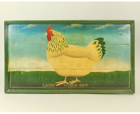 SUSSEX HEN. A naive painting 'Light Sussex Hen', painted on pine boards. Unsigned, but the vendor informs us that this was pa
