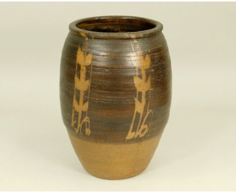 WILLIAM MARSHALL.A Leach Pottery vase by William Marshall resist decorated with stylised bamboo motifs. Personal & Leach Pott