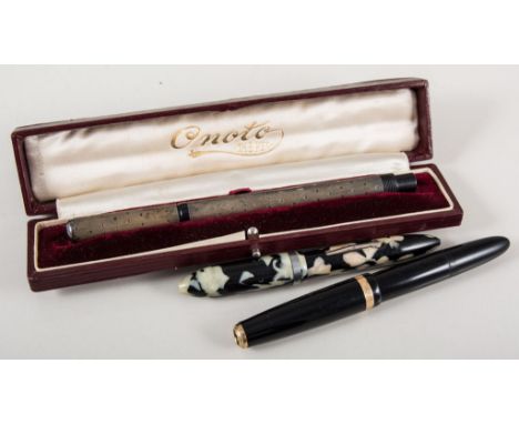 Parker fountain pen, a vintage fountain pen, cased silver fountain pen, geometry set, etc.