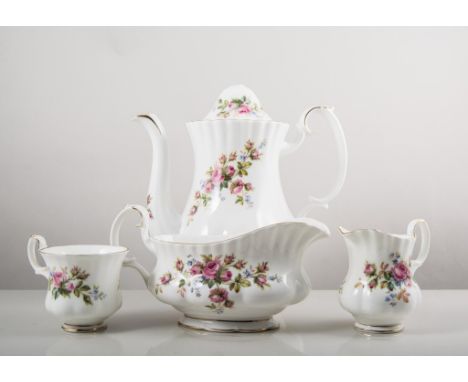 Moss rose Royal Albert dinner, tea, coffee service, modern Spode "Game Bird" series meat plate.
