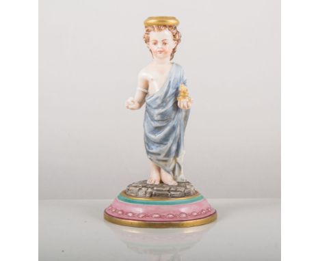 Royal Worcester figural candlestick, date mark probably 1875, modelled as a boy in classical dress, standing, 16cms.