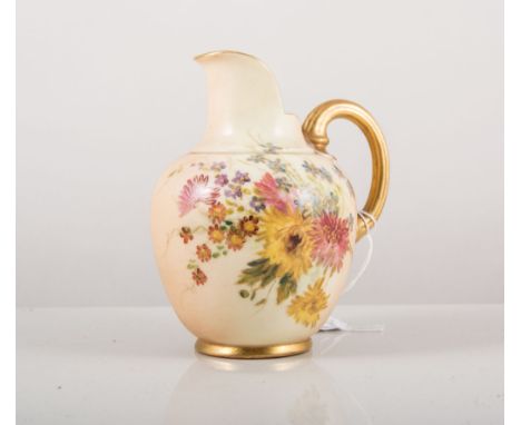 Royal Worcester jug, circa 1910, floral decoration on a blush ground, No. 1094, 12cms.