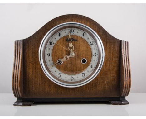 Oak cased Bentham twin train mantle clock, weight driven wall clock, Federal aneroid barometer/thermometer.