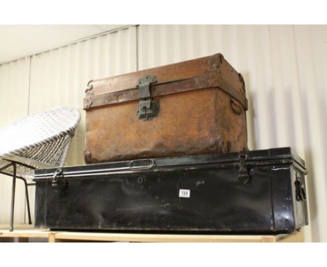 Black Metal Tin Trunk and another Tin Trunk