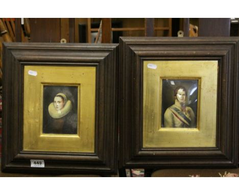 Pair of Oak Framed and Glazed Oil Paintings, the first portrait of Woman after A Von Dyck and the second of Leopald II