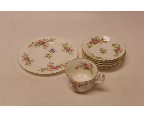 Royal Albert ' Moss Rose ' Part Tea Set comprising 6 Tea Cups, 6 Saucers and 4 Tea Plates