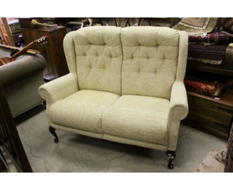 Cottage Style Two Seater Sofa with Button High Back and raised on front cabriole legs