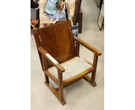 1930's / 40's Walnut Monks Bench Style Chair with Paisley Upholstered Seat
