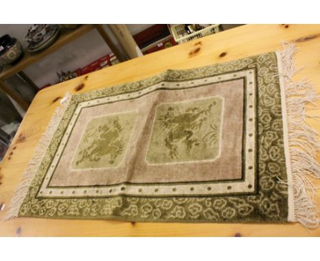 Small vintage silk rug with horse design
