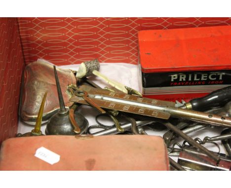 White metal finger purse,  pair of vintage sunglasses, cigarette lighters to include Ronson and Tommy, penknife, corskew, vin